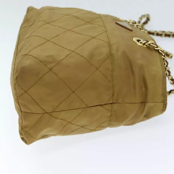 PRADA Quilted Chain Shoulder Bag Nylon Beige Auth ki4426 - Picture 6 of 16